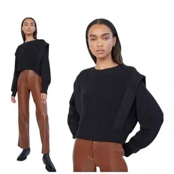 Aritzia Sweaters - 🖤💫 Aritzia Babaton Gratzia Black 100% Merino Wool Sweater Shoulder Pads M EUC